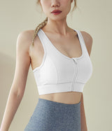 Cut-Out-Back-Front-Zip-High-Support-Sports-Bra-White
