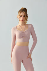 Drawstring-Yoga-Long-Sleeve-Backless-Top-Pink