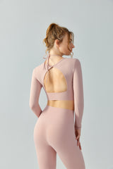 Drawstring-Yoga-Long-Sleeve-Backless-Top-Pink