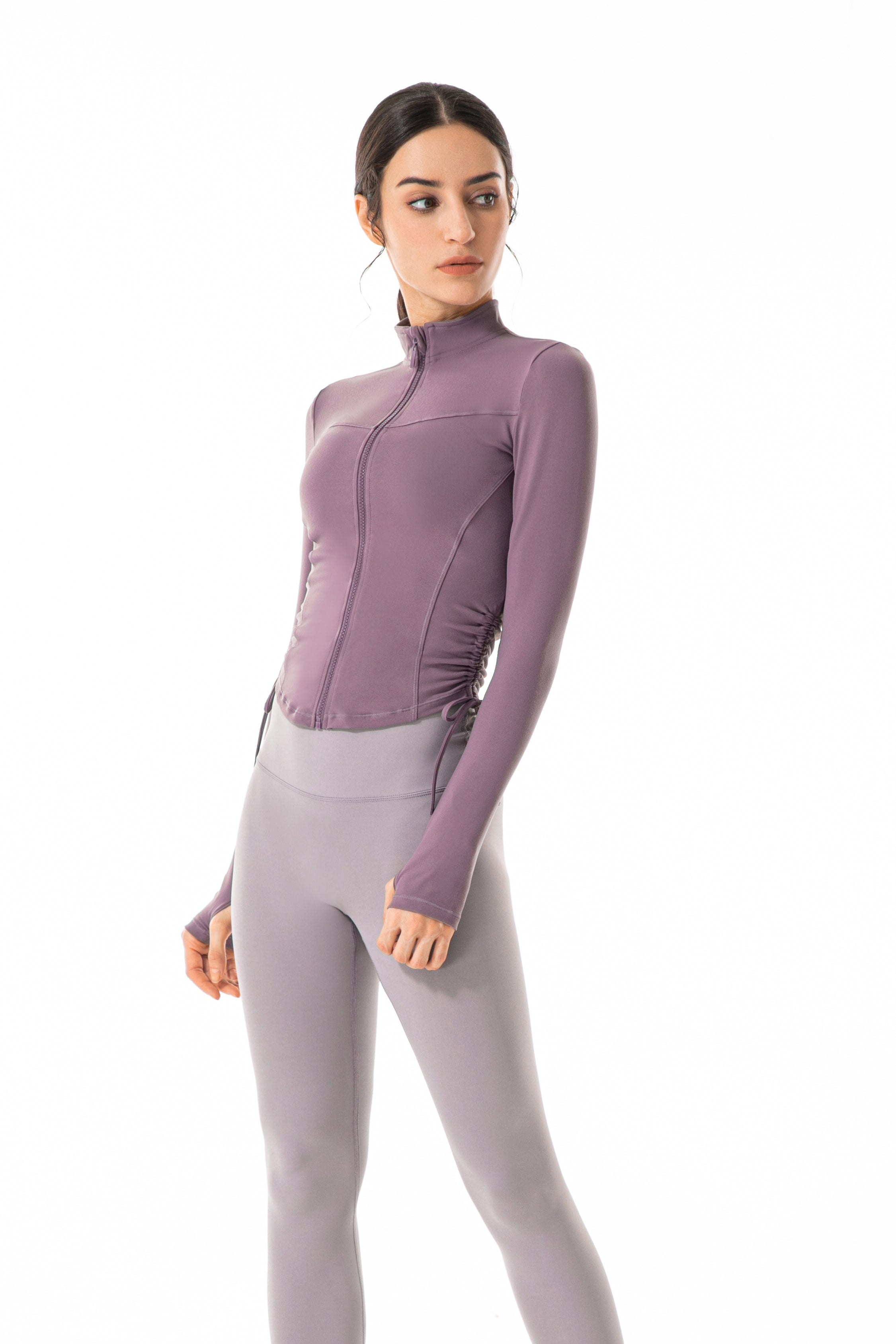 Drawstring-Fitness-Cropped-Jacket-Purple