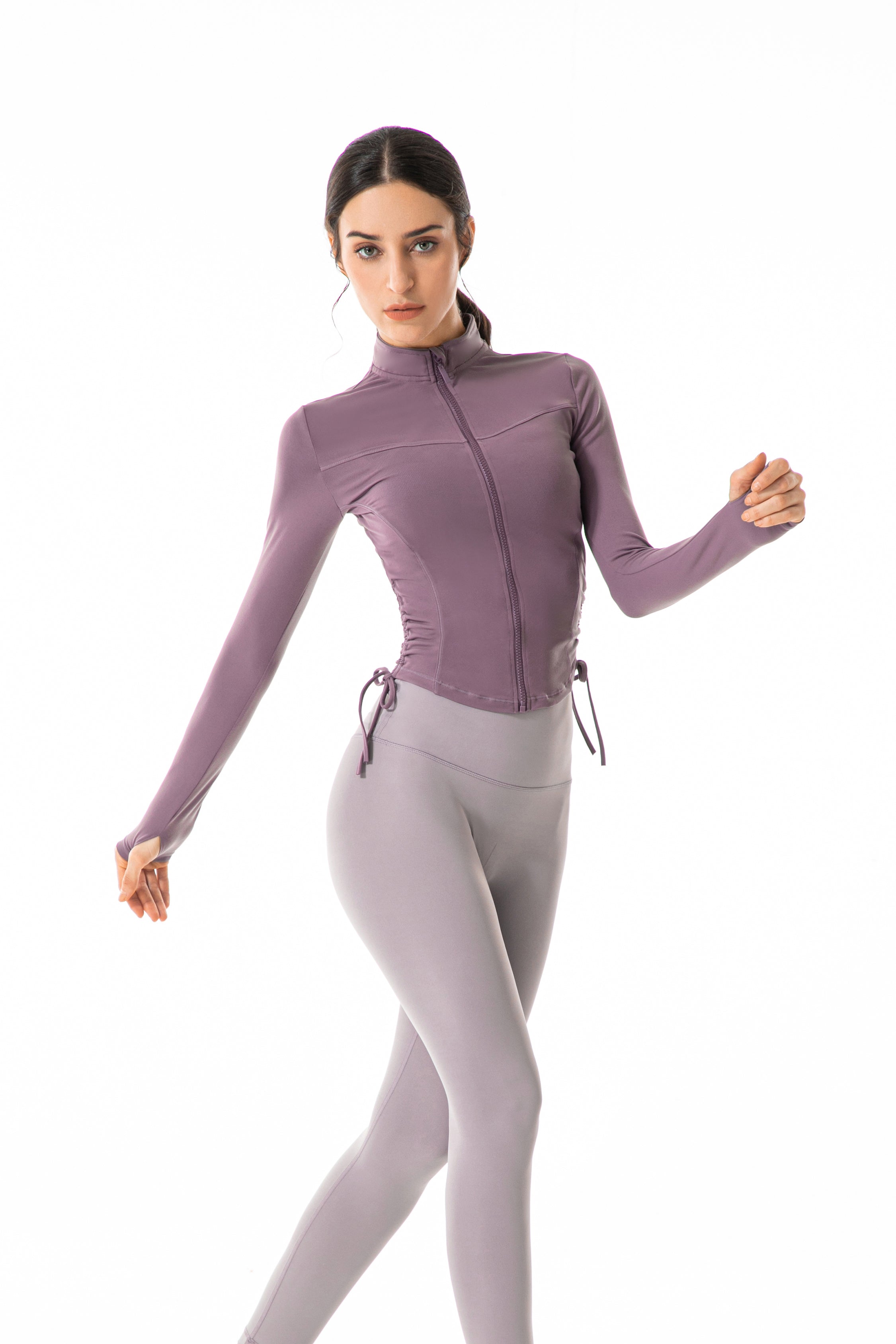 Drawstring-Fitness-Cropped-Jacket-Purple