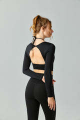 Drawstring-Yoga-Long-Sleeve-Backless-Top-Black