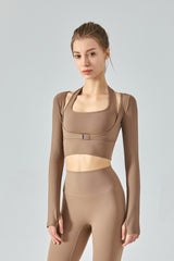 Ribbed-Halter-Neck-Cropped-Sports-Top-Beige