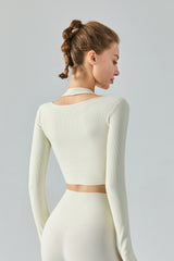 Ribbed-Halter-Neck-Cropped-Sports-Top-White