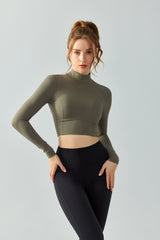 Seamless-Open-Back-Yoga-Long-Sleeve-Top-Army-Green