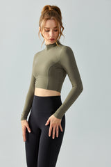 Seamless-Open-Back-Yoga-Long-Sleeve-Top-Army-Green