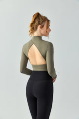 Seamless-Open-Back-Yoga-Long-Sleeve-Top-Army-Green