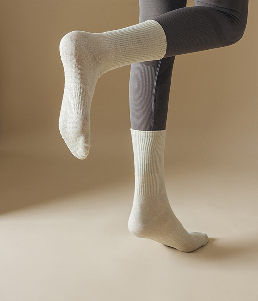 Silicone-Non-Slip-Mid-Calf-Yoga-Socks-Khaki