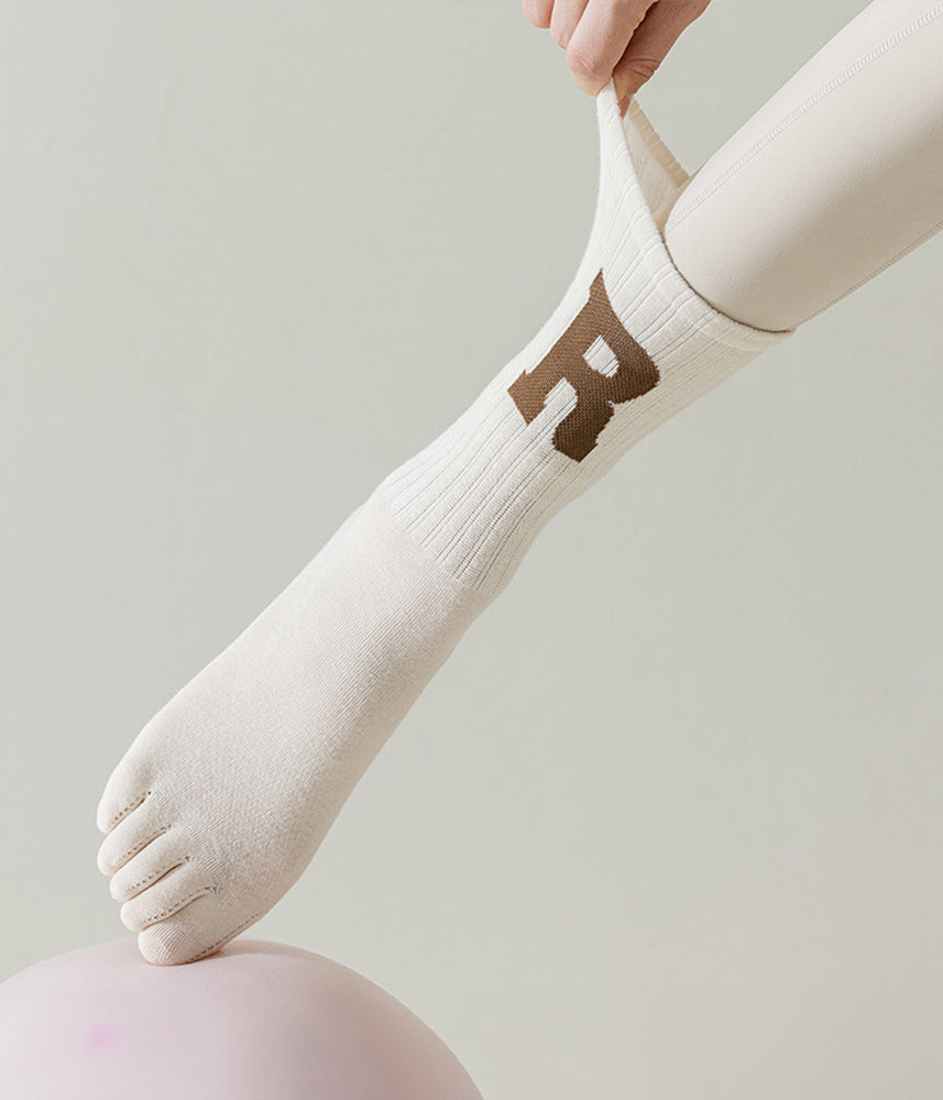 Womens-Non-Slip-Yoga-Toe-Socks-Cream-White