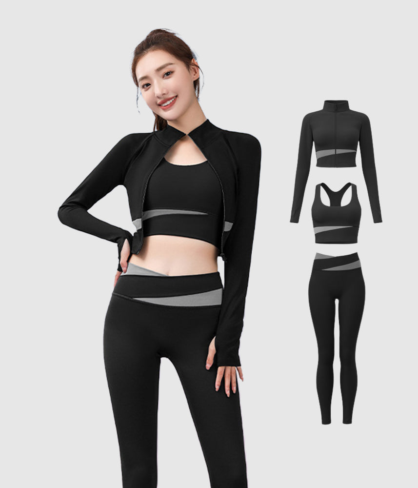 Womens-Workout-Sportswear-Clothes-Set-3Pieces-Black