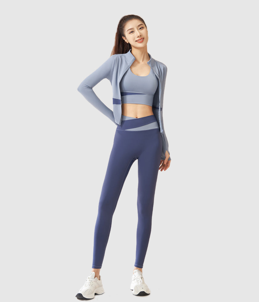 Womens-Workout-Sportswear-Clothes-Set-3Pieces-Blue