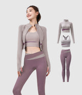 Womens-Workout-Sportswear-Clothes-Set-3Pieces-Purple