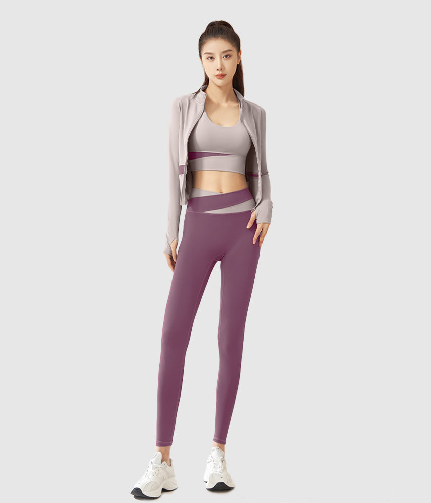 Womens-Workout-Sportswear-Clothes-Set-3Pieces-Purple